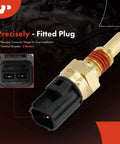 Close-up of A-Premium 2-pin engine coolant temperature sensor with brass body and black plastic connector