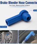 Sleek 5 Piece Brake Bleeder Connector Kit With Hose Adapter And Coupler Fittings For Cars Trucks SUVs To Make Fluid Changes Fast And Mess Free Blue brake hose connector, blue plastic with hose and oil inlet