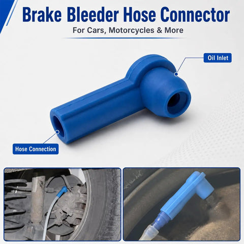 Sleek 5 Piece Brake Bleeder Connector Kit With Hose Adapter And Coupler Fittings For Cars Trucks SUVs To Make Fluid Changes Fast And Mess Free Blue brake hose connector, blue plastic with hose and oil inlet