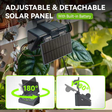 Programmable Solar Drip Irrigation System For Indoor Houseplants with adjustable solar panel and built-in battery