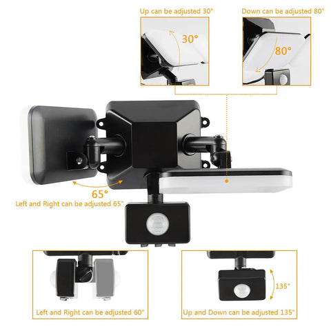 Adjustable angles of Outdoor Plug In Motion Sensor Light Waterproof Easy Install 20W 1800LM 5000K Daylight Dual Head LED Floodlight.