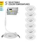 Lotos 4 Inch LED Round Adjustable Recessed Light with 360 Degree Pivot, Five CCT Selectable, showcasing color temperature options, Pack of Six