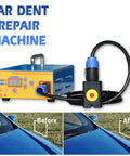 Beast 1380W Magnetic Induction Dent Removal Tool for Cars showing before and after dent repair results on blue car