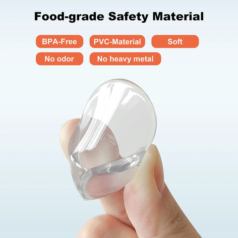 Close-up of Baby Safe Table Corner Protector Guards for Furniture Edge Safety Bumpers, clear PVC material, held in hand.