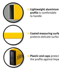Lightweight aluminum profile detail of Heavy Duty Aluminum Torpedo Spirit Level With Bullseye Precision Vials Scratch Resistant Yellow Body.