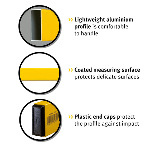 Lightweight aluminum profile detail of Heavy Duty Aluminum Torpedo Spirit Level With Bullseye Precision Vials Scratch Resistant Yellow Body.