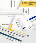Diagram of Spiked Roller Tool Kit For Self Leveling Epoxy Floors With Roller Brush, spike shoes, scraper, leveling rake with sizes