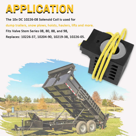 Solenoid Coil 10V DC 25W for Valve Stem Series 08 80 88 98 in Hydraulic Power Unit Lift Dump Systems shown with trailer use
