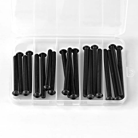 Pro Shop Ready M6 Socket Head Cap Screw Assortment Pack features twenty 60-80mm black oxide alloy steel fasteners in a clear box.