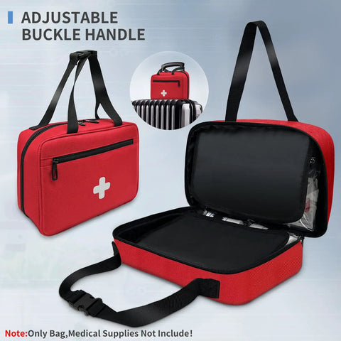 Compact First Aid Organizer Bag With Multiple Compartments For Travel Camping Hiking Car Home Use Red Emergency Medical Kit With Quick Access Transparent Pockets And Easy Grab Handle