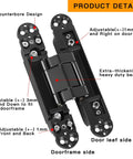 Hidden Door Hinges Pack Of 2, 6 Inch, Upgraded Invisible Concealed Hinge System, Heavy Duty 180 Degree Out Swing, black, door leaf view