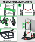 Built Tough Heavy Duty Hand Truck With Stair Climbing Wheels And One Touch Retractable Handle showing green rod and wheels