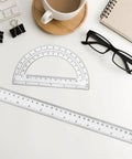 Workspace with Two Pack 12 Inch Ruler And 6 Inch Clear Protractor Set For Math And Geometry, Transparent Plastic Ruler Protractor Combo