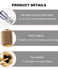 Heavy Duty Brass Air Nozzle With Quick Connector details showing male head, thick material, and tire inflation features