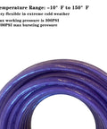 100 Ft 1/4 Inch Purple Air Compressor Hose Crafted From Flex Reinforced Polyurethane that bends easily, showing flexibility and pressure ratings.