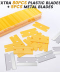 All In One Razor Blade Scraper Tool Set 2 Piece With 20 Replacement Blades showing plastic and metal blades in box