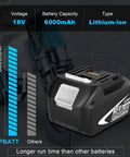 Beefed Up 4 Pack 18V Lithium Battery Replacement Set, 6000mAh Each, battery with charging indicator on power tool