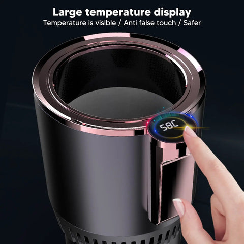 Premium Portable Travel Kettle With Car Power Cord And Bright Digital Display showing large temperature display set at 58C.