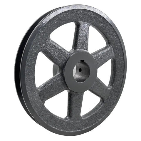 Heavy Duty Cast Iron V Belt Pulley For Electric Motors One And A Quarter Inch Bore Seven Point Seven Five Inch Outer Diameter One Groove Fits A AX B BX 4L 5L V Belts With Standard Keyseat showing single groove side view