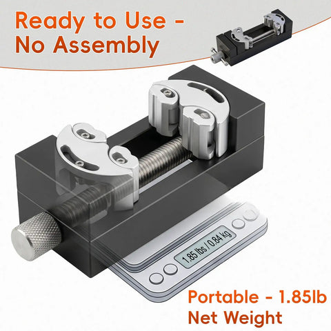 Slick Self Adjusting Mini Drill Press Vise With Dual Jaw Adaptive Clamp For Irregular And Round Shapes That Locks Down Tight Without Marring Workpieces A Badass Shop Essential, showcasing portability and easy setup.