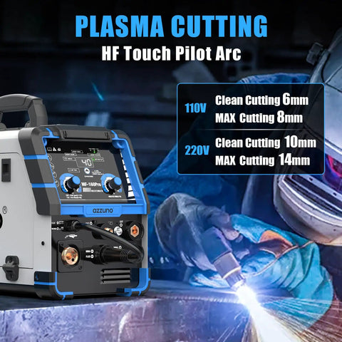 All In One Plasma Cutter And Multiprocess Welder 160A Workhorse For Home Shop 110 Volt And 220 Volt Compatible in use during welding.