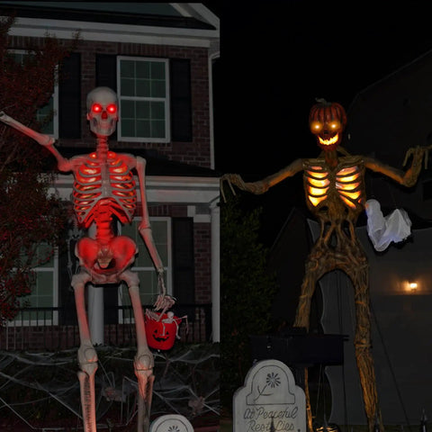 Red-lit 12 Foot Skeleton Light Kit With RGB Color Changing LEDs Outdoor Halloween Decor With Timer Waterproof Boss Level Giant Skeleton Accessory