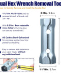 Dual Hex Wrench Removal Tool for Rock Solid Rv Camper Rig Service Kit, A3 Carbon Steel, 3.54in long, corrosion resistant.
