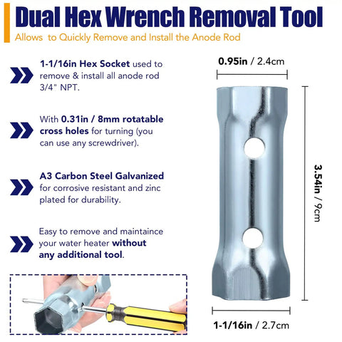 Dual Hex Wrench Removal Tool for Rock Solid Rv Camper Rig Service Kit, A3 Carbon Steel, 3.54in long, corrosion resistant.