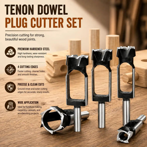 Heavy Duty 7/8 Inch Wood Tenon Dowel Plug Cutter And Plug Maker Tool For Carpentry Projects Featuring Dang Solid Hardened Steel Build with 4 cutting edges.