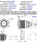 Diagram of 25mm UL Listed Momentary Push Button Switch With High Round Head 2NO2NC DPDT SPDT Stainless Steel Shell 12V LED Angel Eye Ring