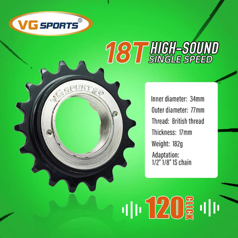 Single Speed Bike Freewheel Ride Ready 18T 34mm Inner Diameter Half Inch By One Eighth Inch Chain Compatibility Freehub