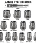 Beast Of A Impact Bolt And Nut Remover Set Thirteen Plus One Piece Kit With Three Eighths Inch Drive Extractor Sockets, sizes 8mm-19mm