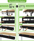 Huge 48 Inch Under Desk Cable Management Tray With Clamp Or Screw Mount No Drill Setup, installation steps illustrated