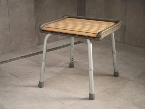 Heavy Duty Shower Seat With Built In Storage For Bathrooms, Adjustable Height From 7 To 21 Inches, 33 Inch Wide, Stainless Finish