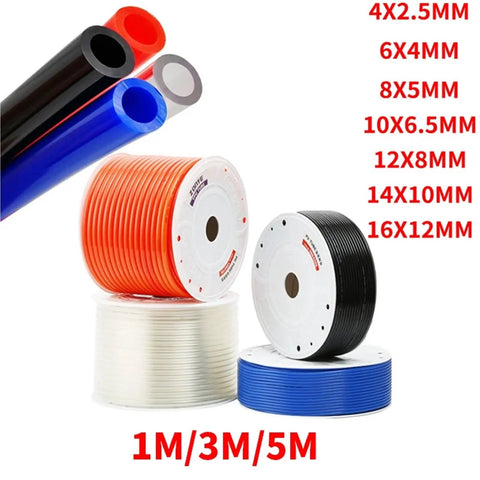 Rugged Shop Grade Slick Blue Polyurethane Air Tubing For Heavy Duty Air Compressors Pneumatic Gear Smooth Flexible Pu Hose Piping one meter length alongside various color tubes.