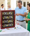 People admiring Golf Divot Tool Display Case Wall Mount Cabinet with Lockable UV Acrylic Door Wooden Holder For Collectibles.