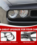 Close-up of installed Carbon Fiber Front Headlight Cover Trim For Dodge Challenger 2009 2010 2011 2012 2013 2014