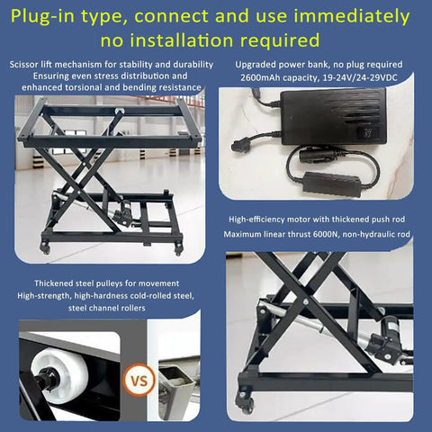 Heavy Duty Electric Scissor Lift Table With Wireless And Wired Remote Control Handles 45kg Loads Smoothly for easy height adjustment.
