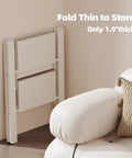 Aluminum 2 Step Folding Ladder White Finish Lightweight and Portable for Home Garage or Workshop Open Size 18x20x24 Inches Top Step Height 17.7 Inches Folds to Slim 1.8 Inch Profile for Easy Carry and Neat Storage. Folded white aluminum ladder stored thin against wall