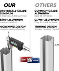 Comparison of two aluminum ceiling track systems showing thickness and design differences.