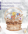 Starry Night 3D Wooden Puzzle Music Box Kit For Adults And Teens, Hands On Rotating Model Craft For DIY Lovers, Non Toxic Plywood Build, Great Gift Idea For Boys Ages 14 And Up Desk Decor, wooden music box with gears and orbiting spheres