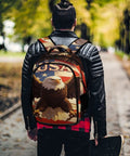 Person wearing Vintage American Eagle Printed Unisex Backpack With Large Capacity, Durable Polyester Everyday Daypack in park