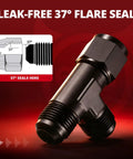 10AN Flare Male Tee Fitting Adapter With AN10 Female Swivel Beefed-Up Black Anodized 6061-T6 Aluminum For Auto High Pressure Lines 7/8-14 UNF Threads 1500 PSI Working Pressure -40 F To 250 F 37 Degree Seal, black tee fitting