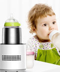Keep Your Daily Drip Just Right With Smart Temp Control Dual Action Car Cup Warmer Cooler with baby bottle and child.