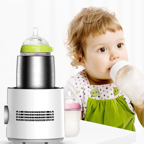 Keep Your Daily Drip Just Right With Smart Temp Control Dual Action Car Cup Warmer Cooler with baby bottle and child.