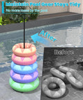 Sturdy Metal Pool Float Rack Organizer For Poolside Storage Holds 5 To 6 Swim Rings with organized floats next to pool