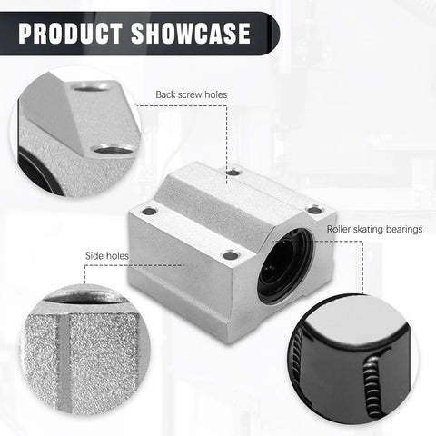 Front view of 4-pack aluminum SCS6UU linear bearing slide blocks with 6 mm bore