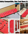 Bulletproof Aluminum Alloy Shelf Pin Jig With 11 Hole Template, red color, used for drilling accurate dowel holes in woodworking.