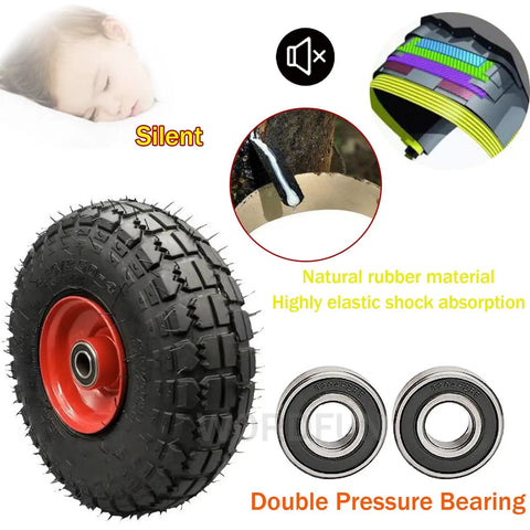 Heavy Duty Swivel Caster Replacement Wheel With Locking Brake And Thick Natural Rubber Tread Rolls Buttery Smooth On Rough Surface, featuring thick rubber tread and red wheel.