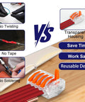 Comparison of traditional wiring methods vs Transparent Housing Lever Wire Connector Kit with Test Hole for Quick Splice Connections.